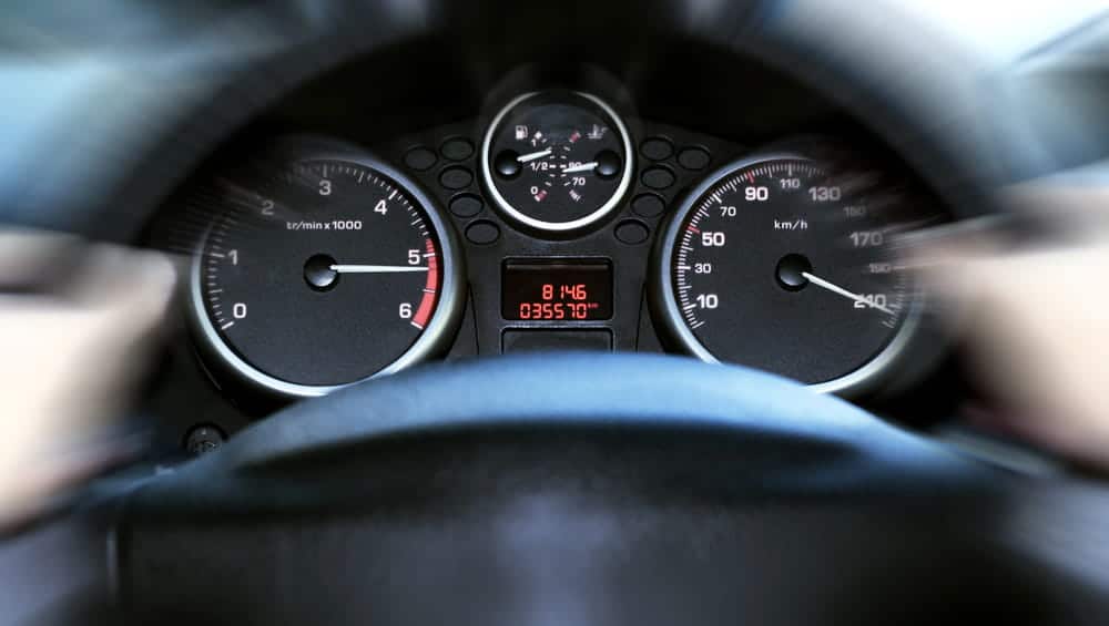 Image of a vehicle speedometer displaying a high speed, illustrating dangerous driving speeds associated with Brevard County super speeders.